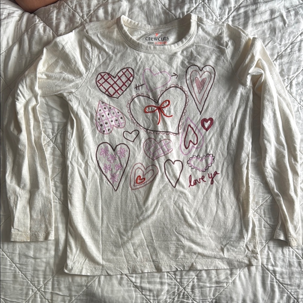 Crewcuts Kids Long Sleeve Heart Tee - Cream and Pink